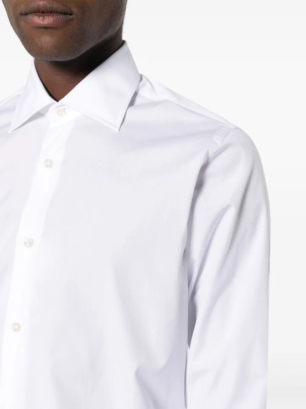 Shop Canali Long-sleeve Cotton Shirt In White