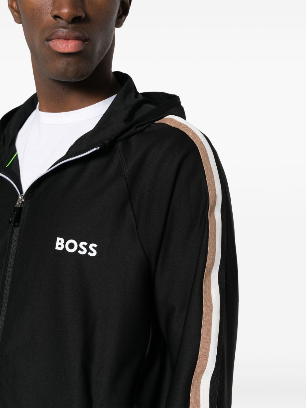 Shop Hugo Boss Logo-print Hooded Jacket In Black