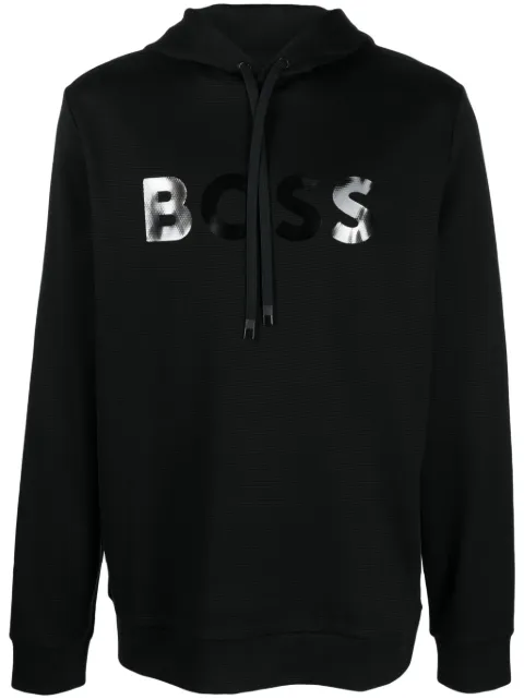 BOSS mirror-effect logo drawstring hoodie