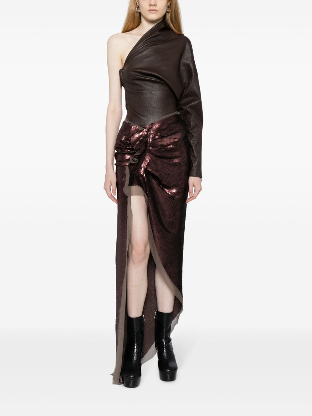 Shop Rick Owens Luxor One-shoulder Leather Top In Brown