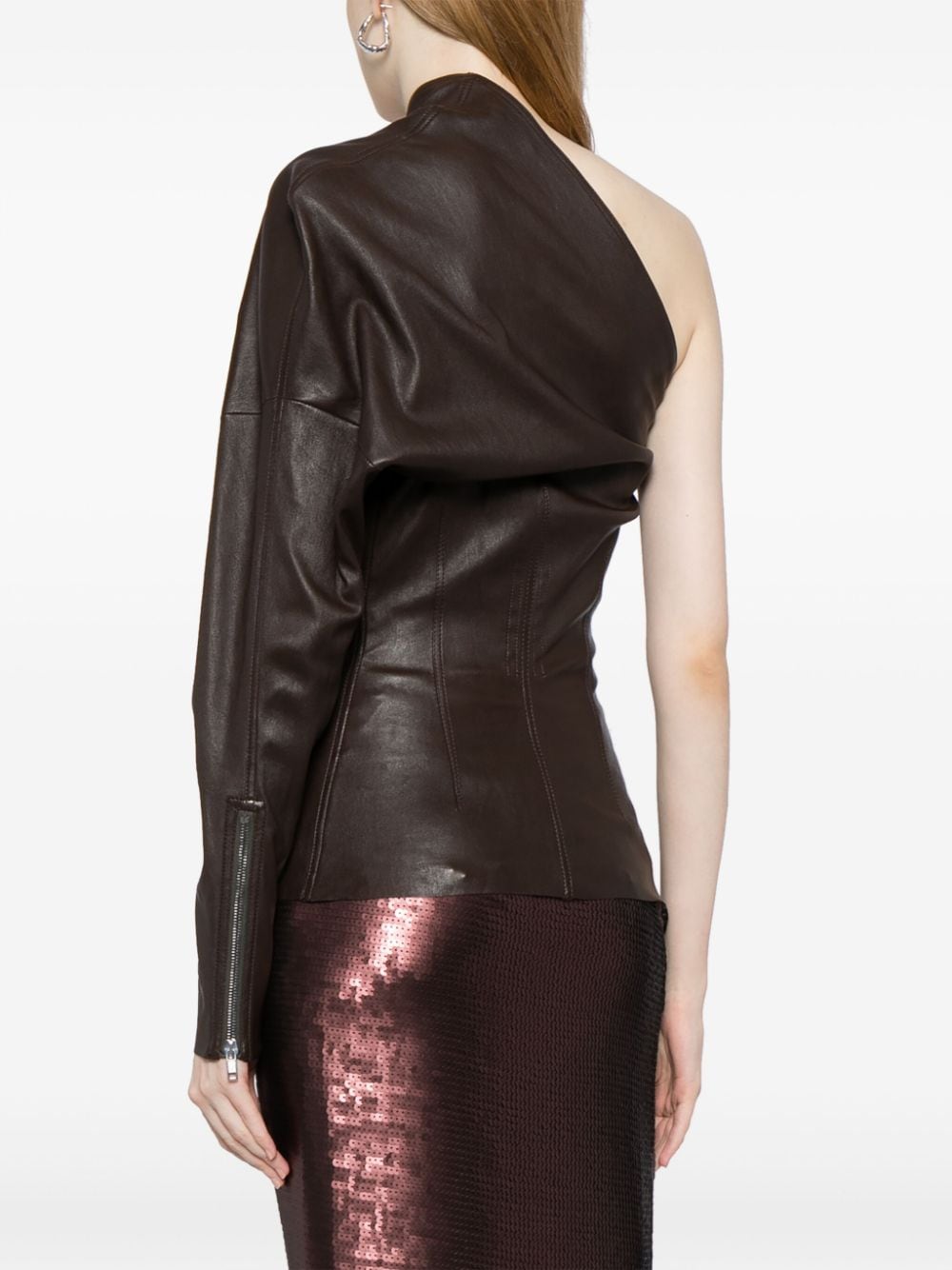 Shop Rick Owens Luxor One-shoulder Leather Top In Brown