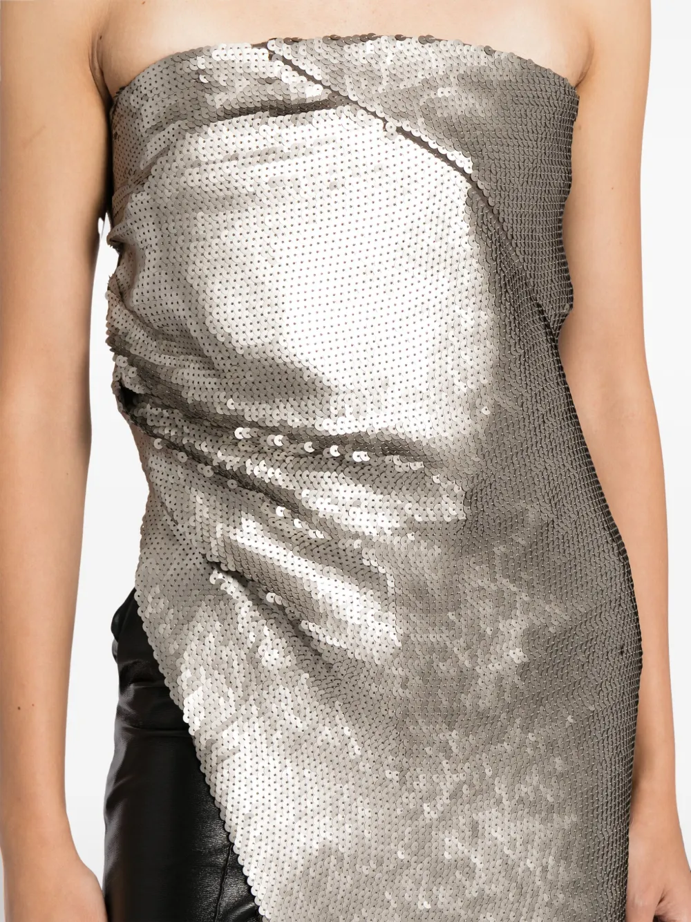Rick Owens Luxor Asymmetric Sequinned Top In Brown