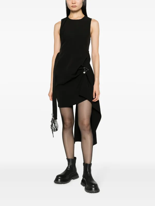 【関税込み】Moschino Jeans ブラック ボタン ミニワンピース MOSCHINO JEANS Sleeveless Draped Mini Dress | Black | FARFETCH