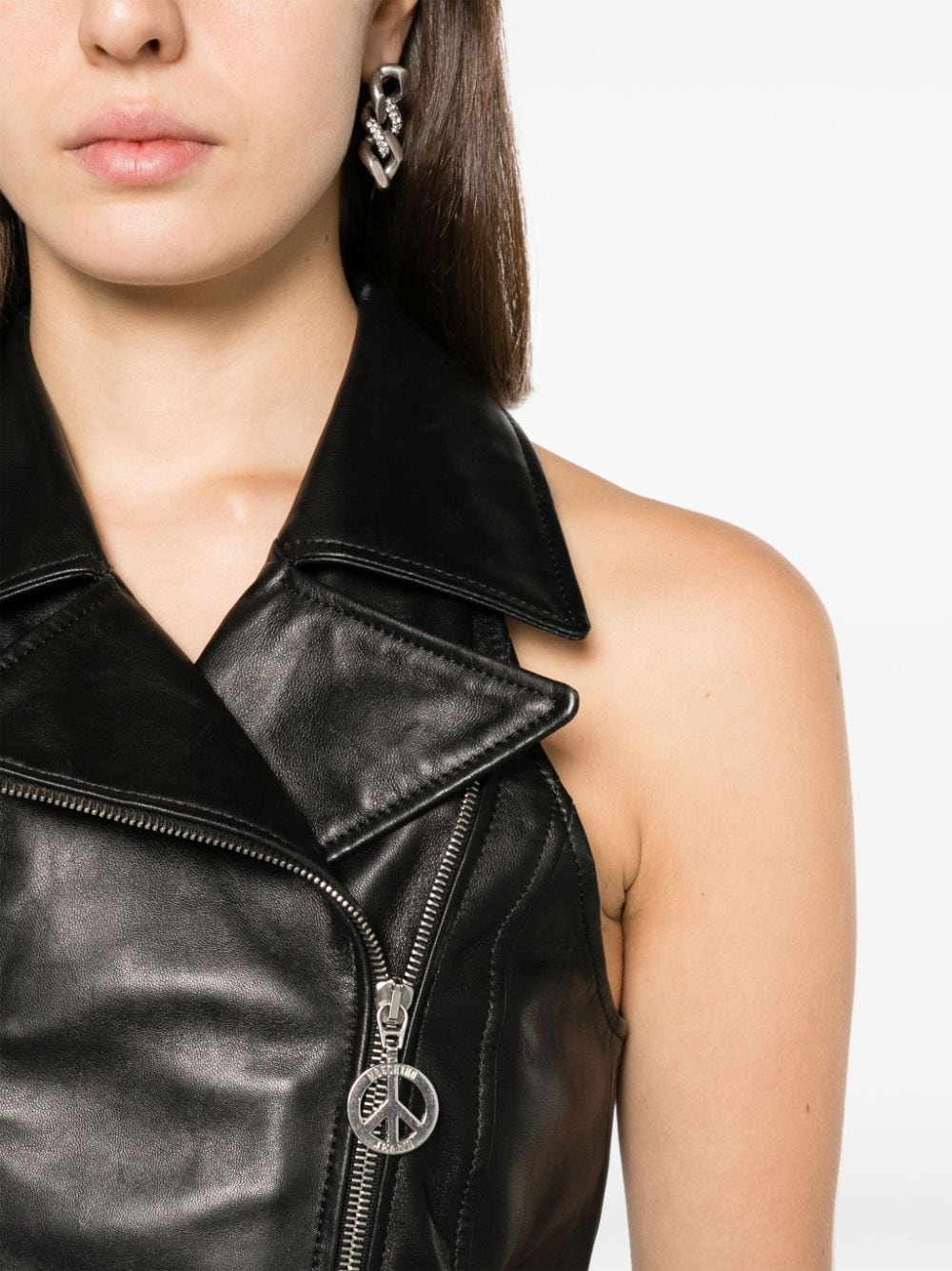 Shop Moschino Jeans Notched-lapels Leather Gilet In Black