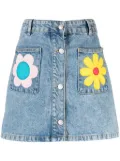 MOSCHINO JEANS floral-patches denim miniskirt - Blue