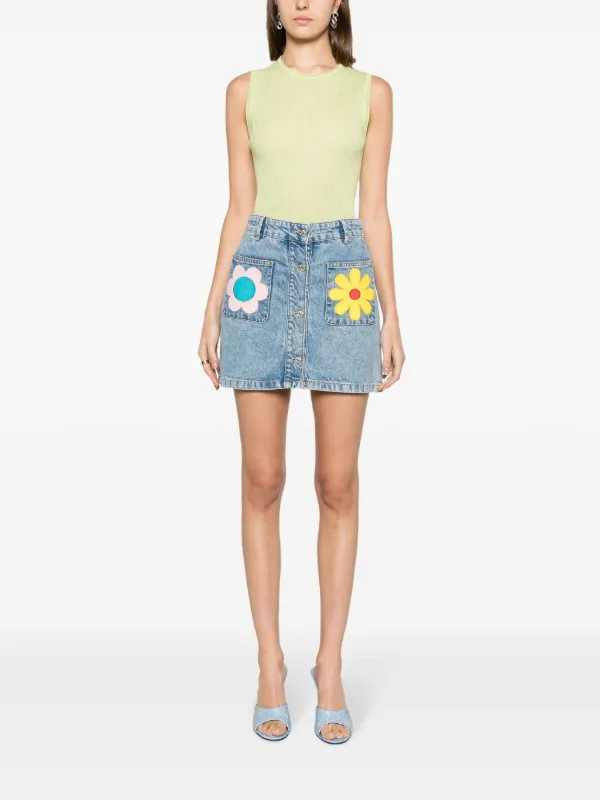MOSCHINO JEANS floral-patches Denim Miniskirt | Blue | FARFETCH