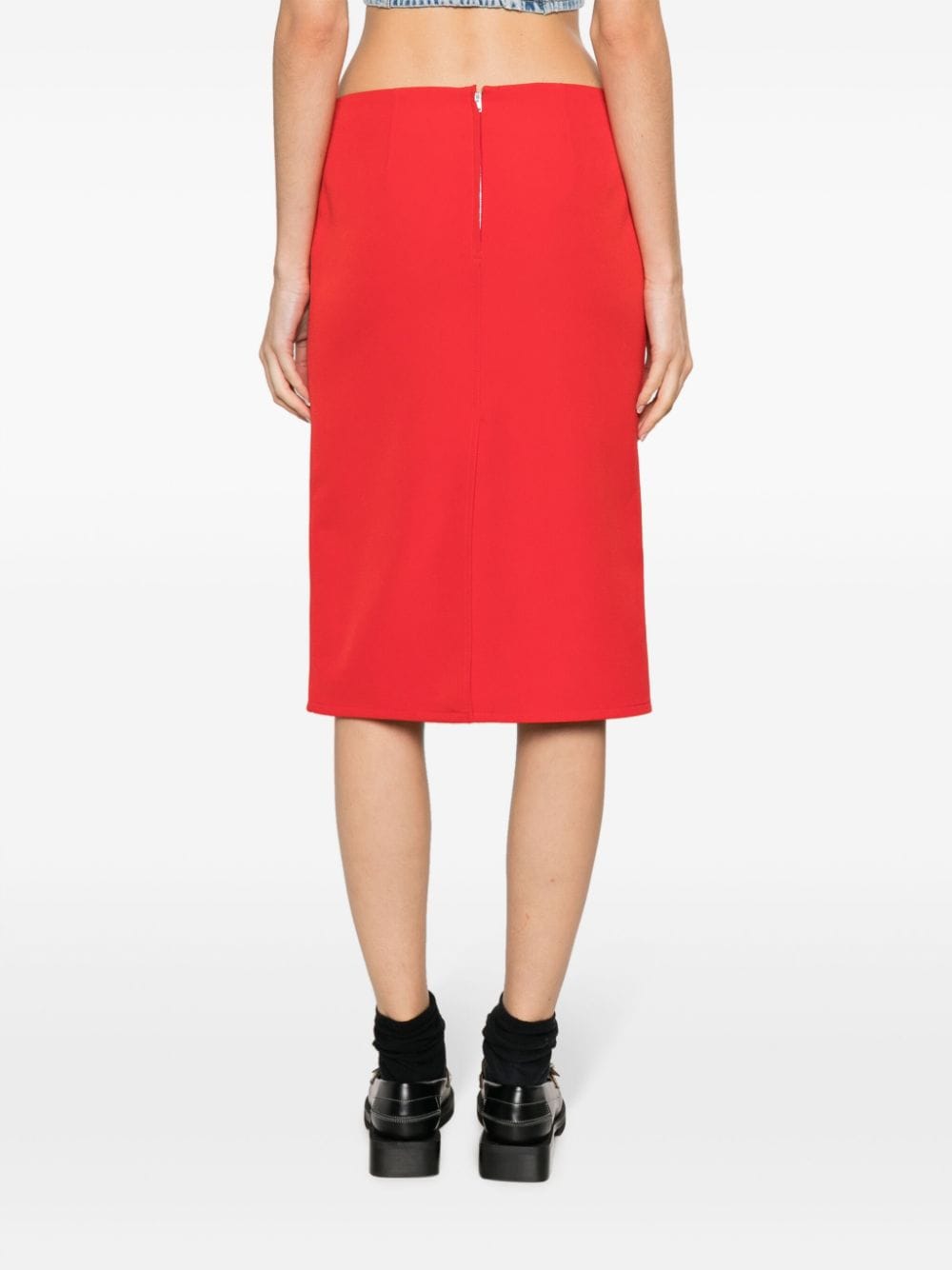 Shop Moschino Jeans Logo-patch Pencil Skirt In Red