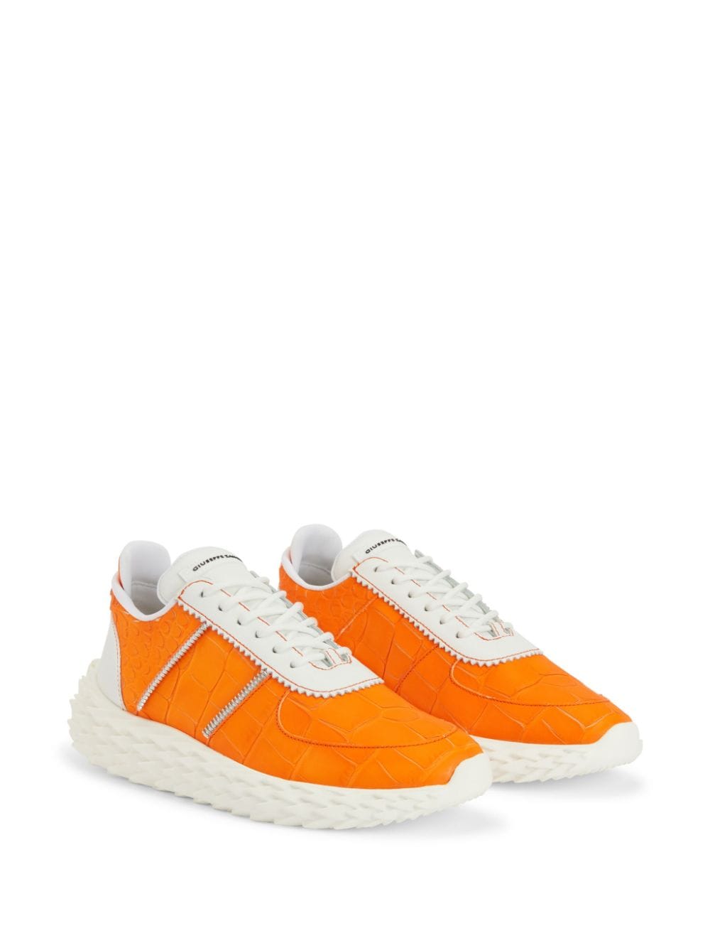 Shop Giuseppe Zanotti Urchin Crocodile-embossed Panelled Sneakers In Orange