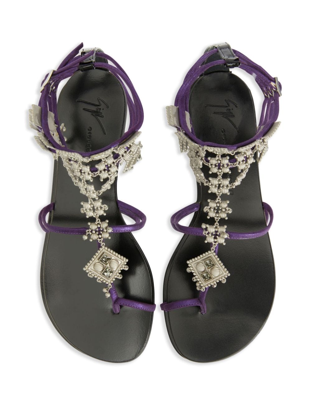 Shop Giuseppe Zanotti Amira Embellished Suede Sandals In Purple