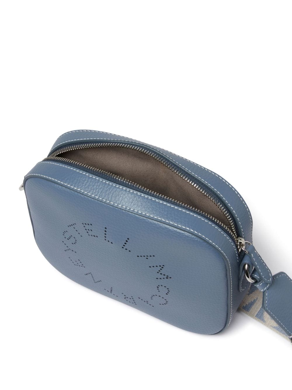 Shop Stella Mccartney Logo Camera Mini Shoulder Bag In Blue
