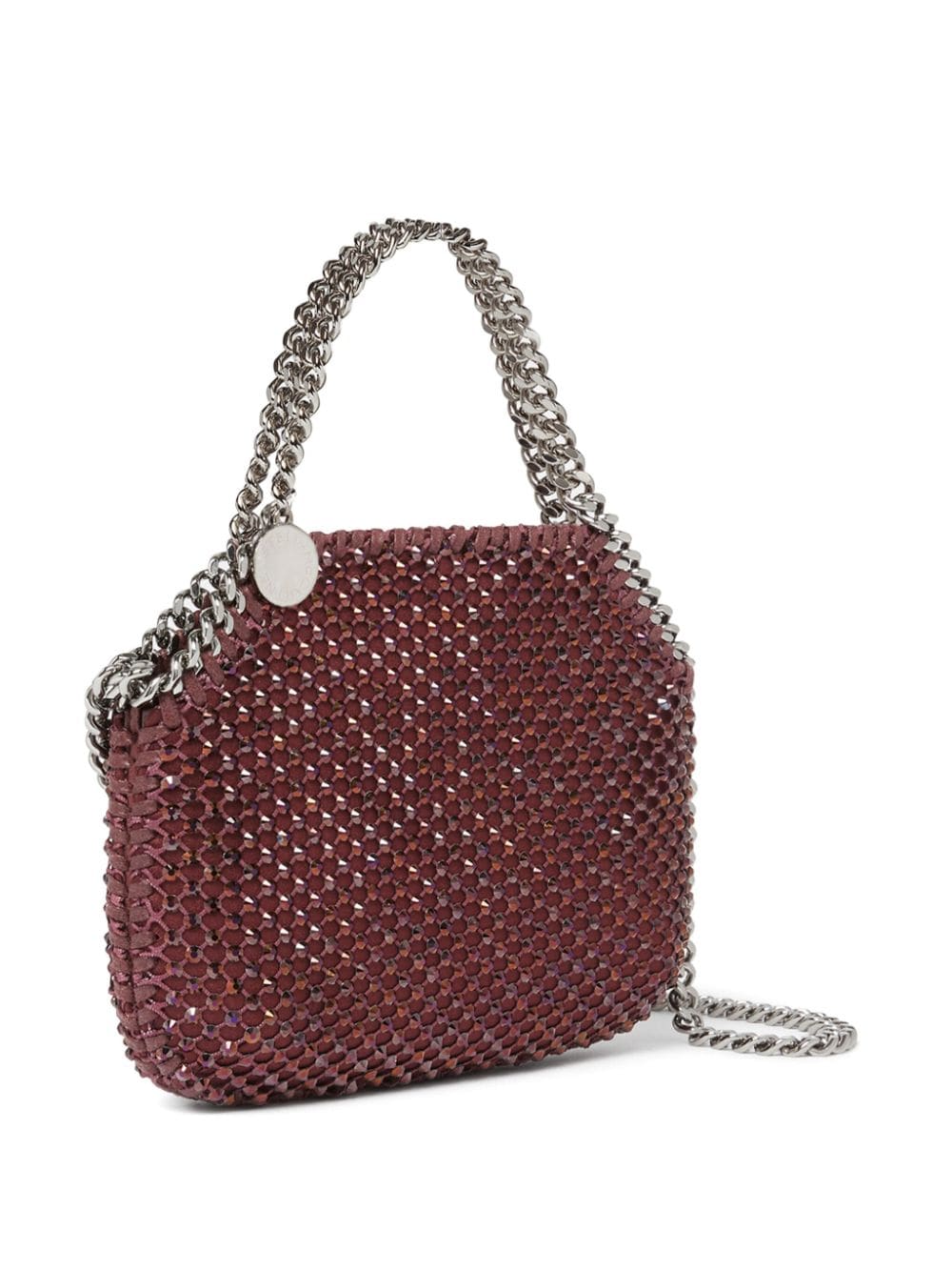 Shop Stella Mccartney Mini Falabella Crystal-mesh Tote Bag In Rot