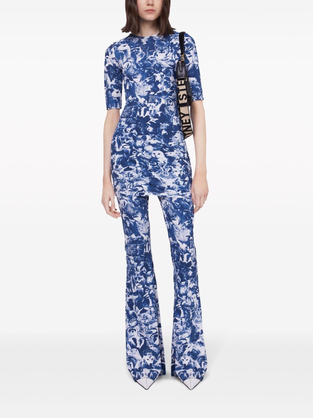 Shop Stella Mccartney Animal Forest Print Mid-rise Flared Jeans In Blue