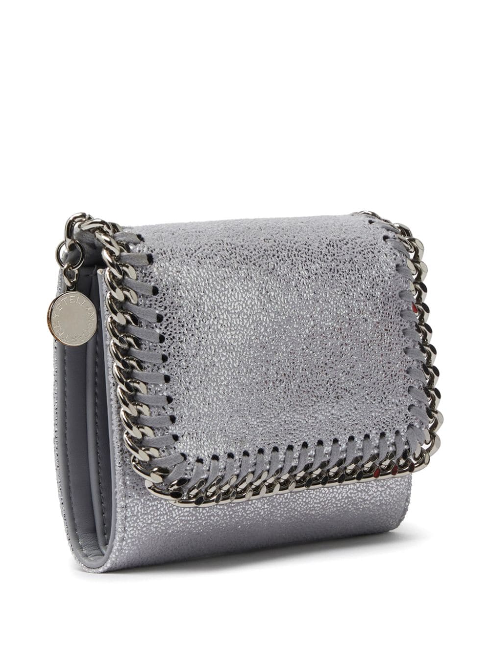 Shop Stella Mccartney Small Falabella Metallic-finish Wallet In Silver