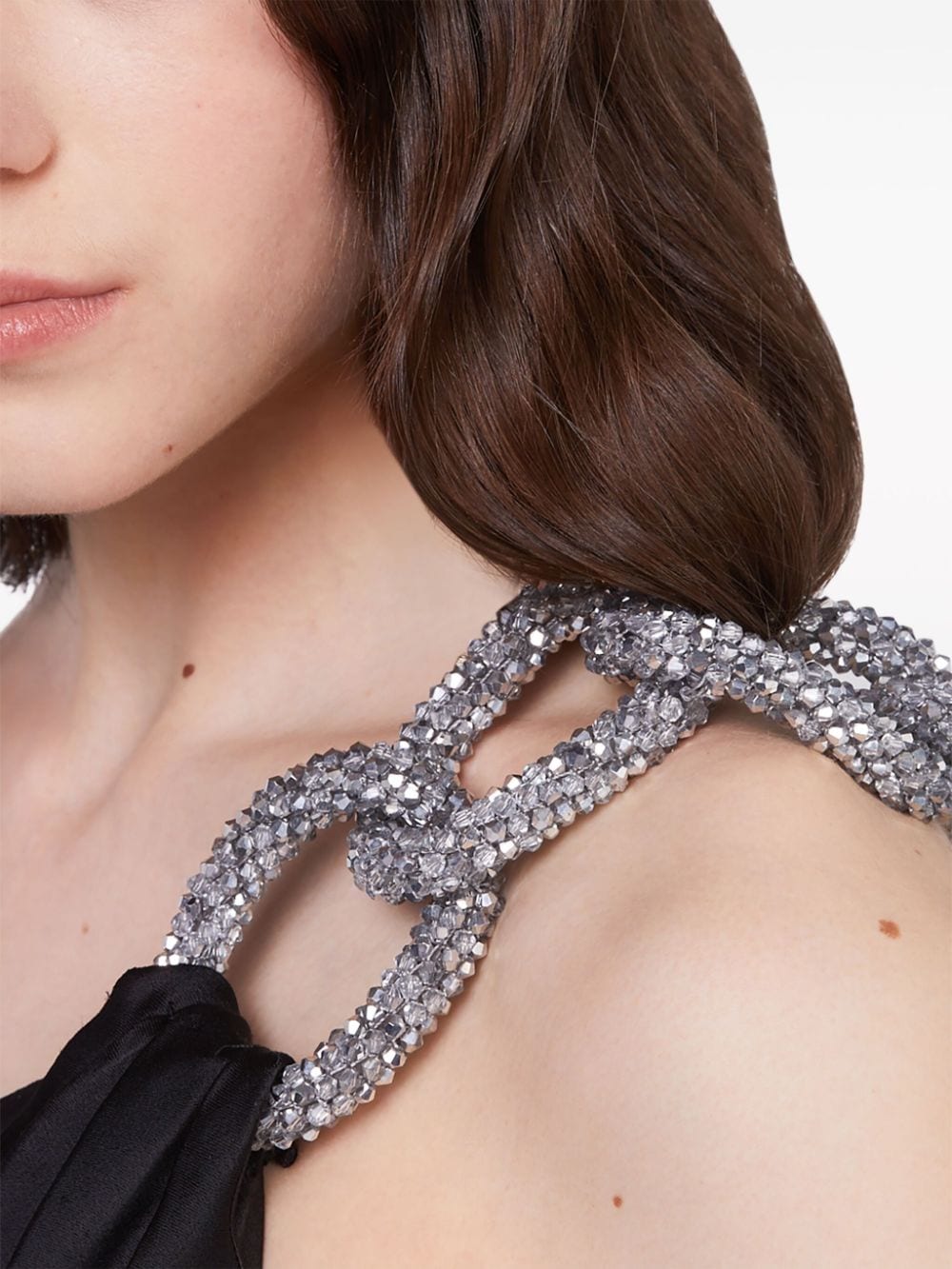 Shop Stella Mccartney Falabella-chain One-shoulder Minidress In Black