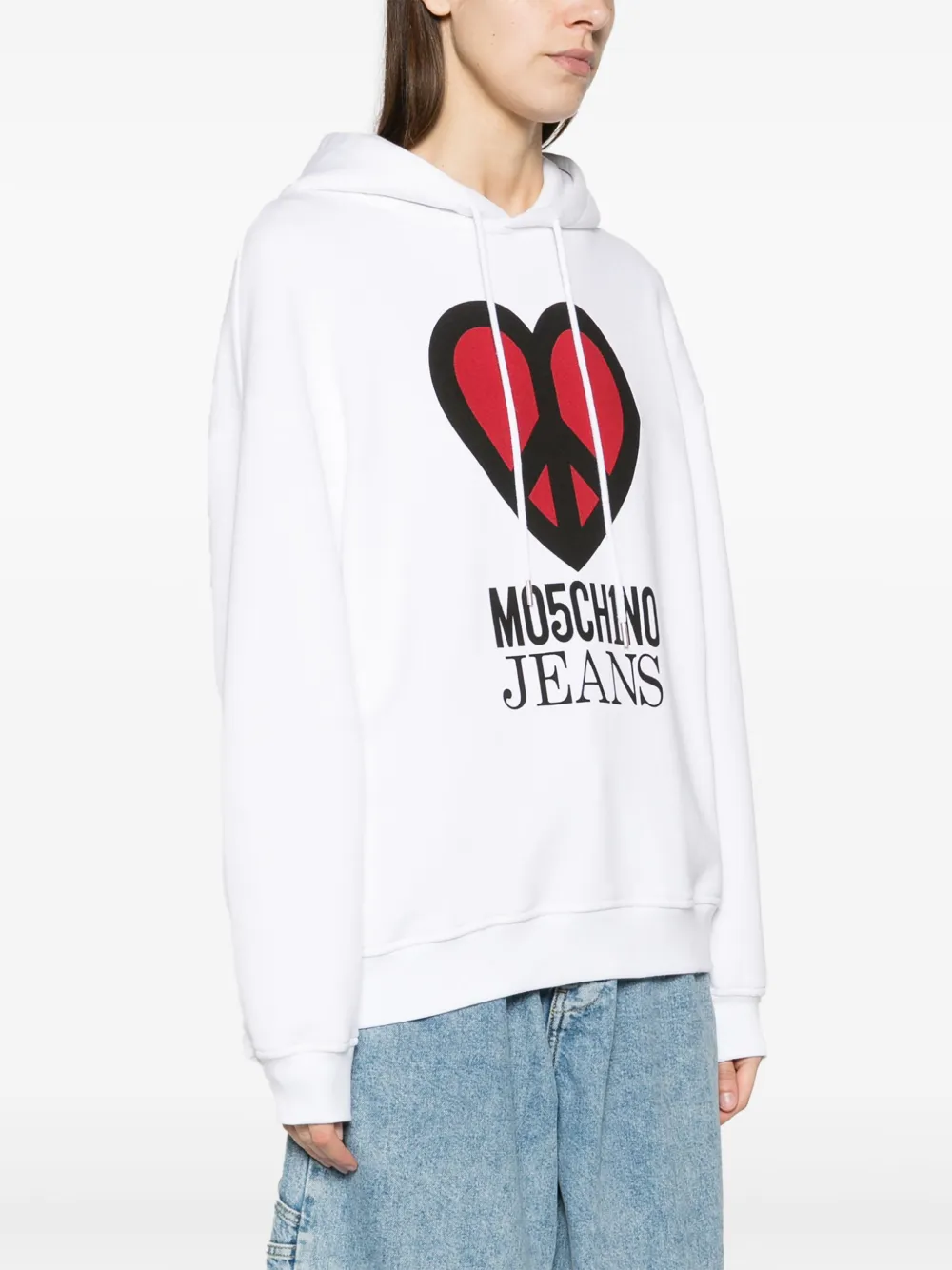 Shop Moschino Jeans Graphic-print Jersey Hoodie In White