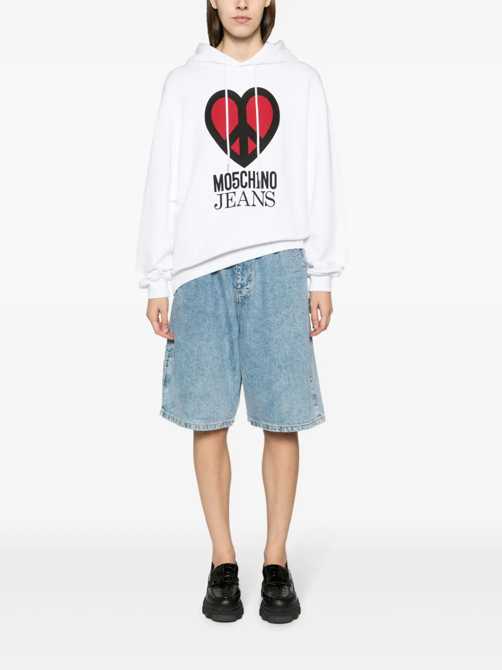 Shop Moschino Jeans Graphic-print Jersey Hoodie In White