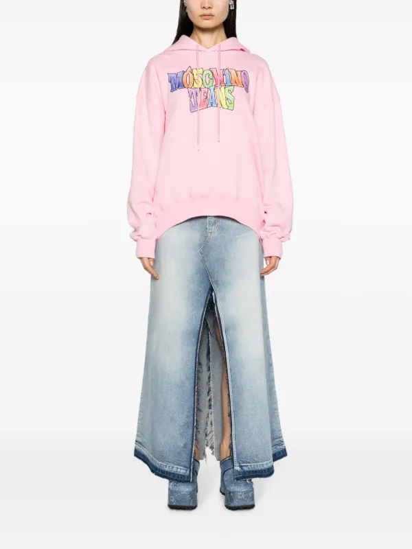 MOSCHINO JEANS logo-print Cotton Hoodie Pink FARFETCH JO