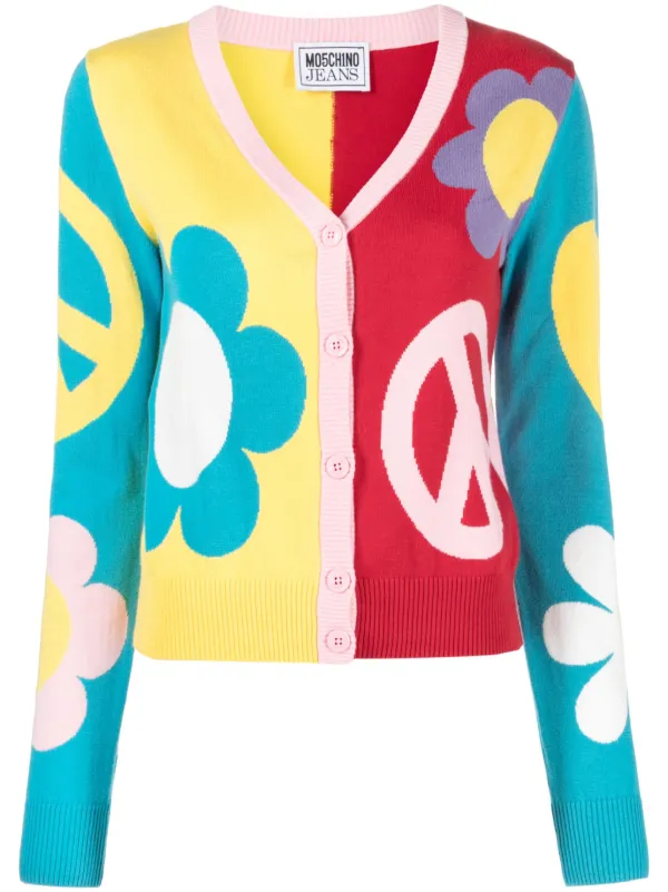 MOSCHINO JEANS patterned intarsia Cotton Cardigan Yellow FARFETCH PH