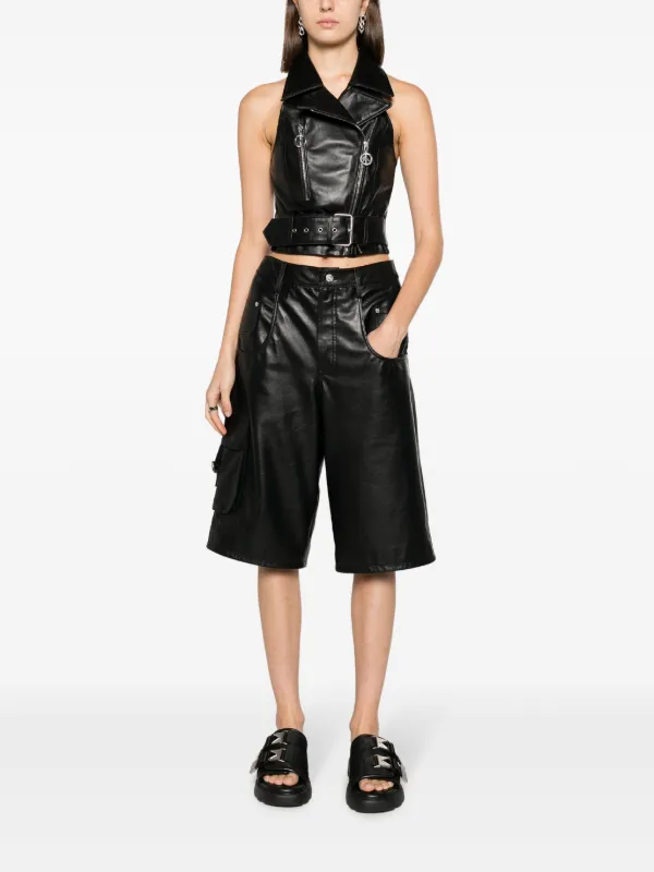 Leather knee length shorts deals