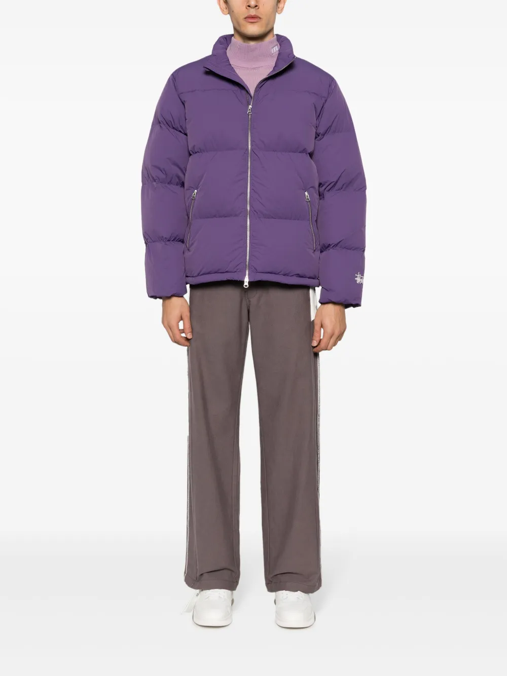 Stüssy logo-embroidered puffer jacket - Paars