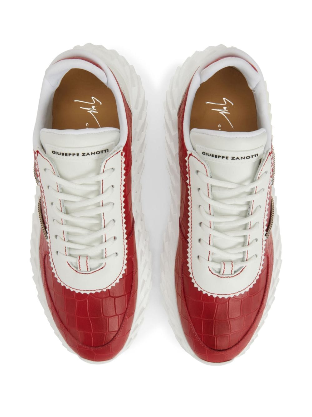 Shop Giuseppe Zanotti Urchin Crocodile-embossed Panelled Sneakers In Red