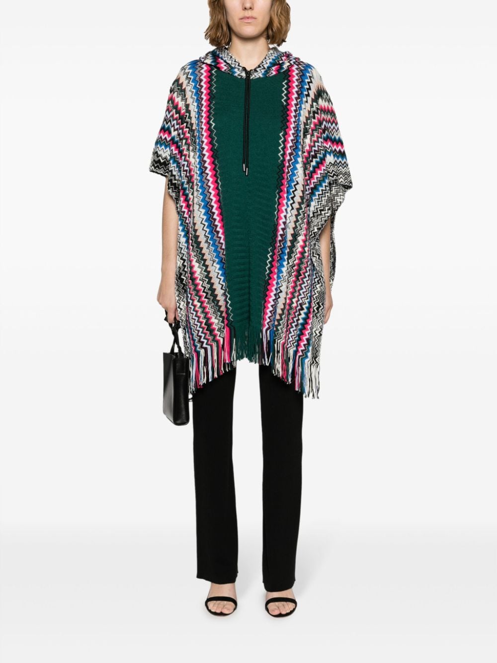 Shop Missoni Signature-zigzag Hooded Poncho In Green