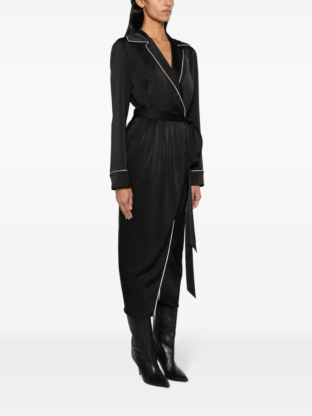 Shop Philosophy Di Lorenzo Serafini Contrasting-trim Wrap Midi Dress In Black