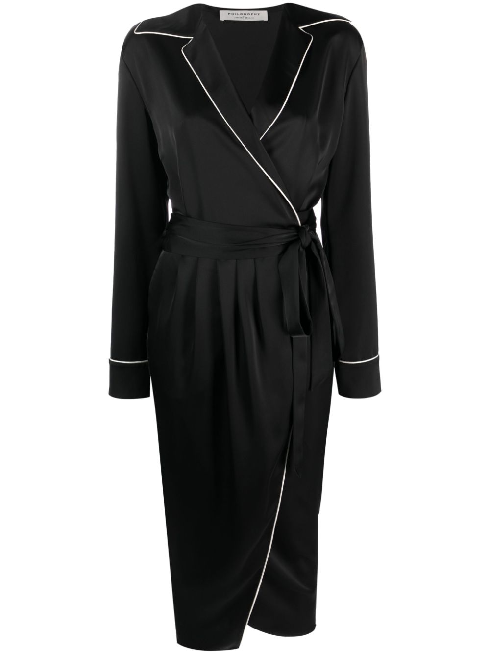 Philosophy Di Lorenzo Serafini Contrasting-trim Wrap Midi Dress In Black