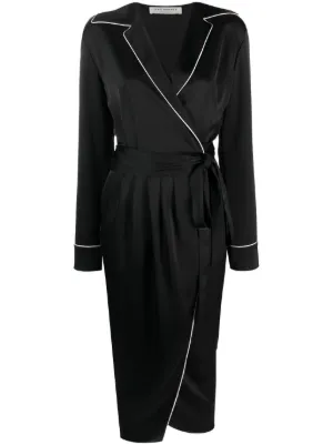 black satin wrap midi dress JOLENE SATIN WRAP MIDI DRESS  Mable Clothing