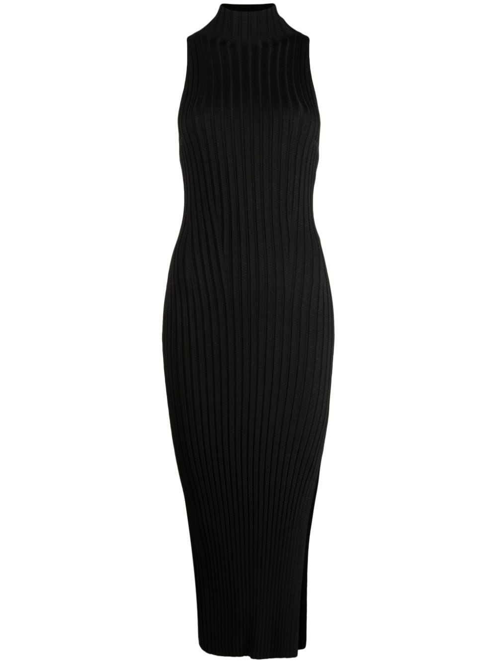 Galvan Rhea Metallic Ribbed-knit Midi Dress In 黑色