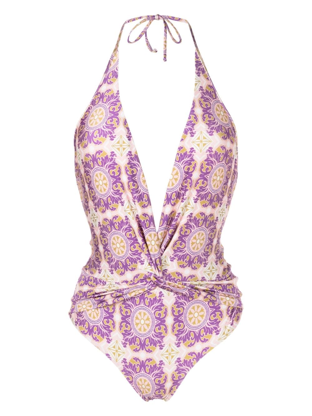 Adriana Degreas Graphic-print V-neck Swimsuit In Purple