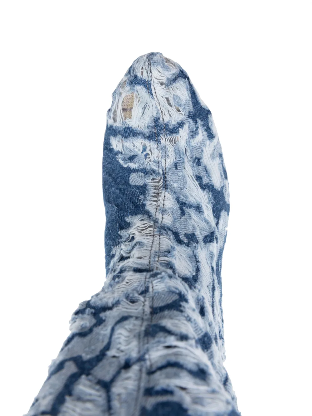 Masha Popova Distressed 120mm Denim Knee-high Boots In Blue