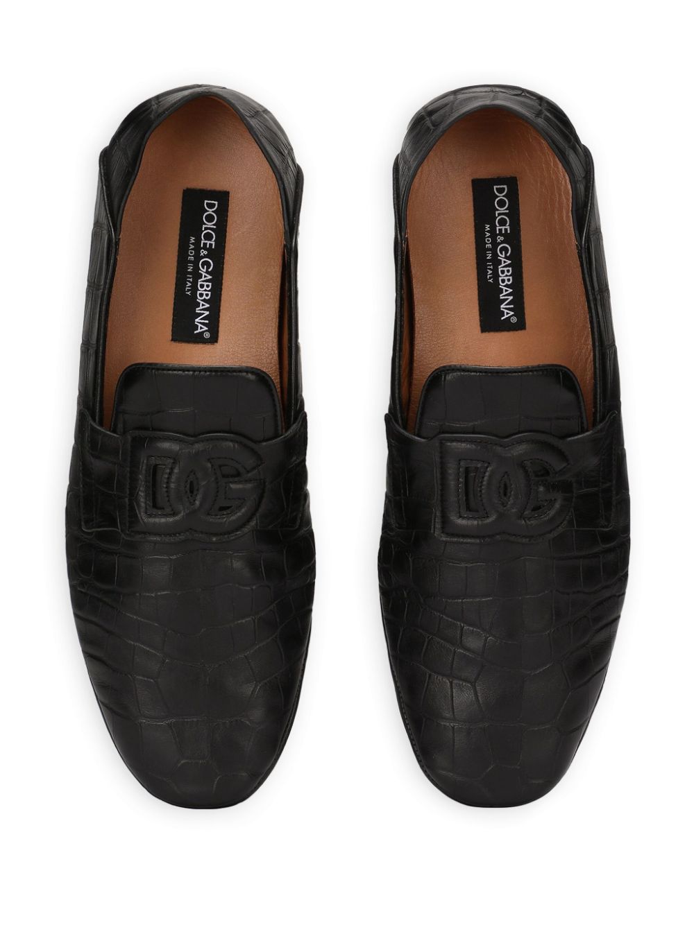 Shop Dolce & Gabbana Dg Logo Embossed-crocodile Leather Loafers In Black