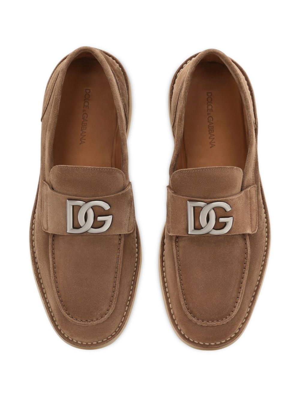 Shop Dolce & Gabbana Logo-plaque Suede Loafers In Brown