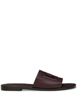 Dolce & Gabbana embossed-logo Leather Slides | Brown | FARFETCH