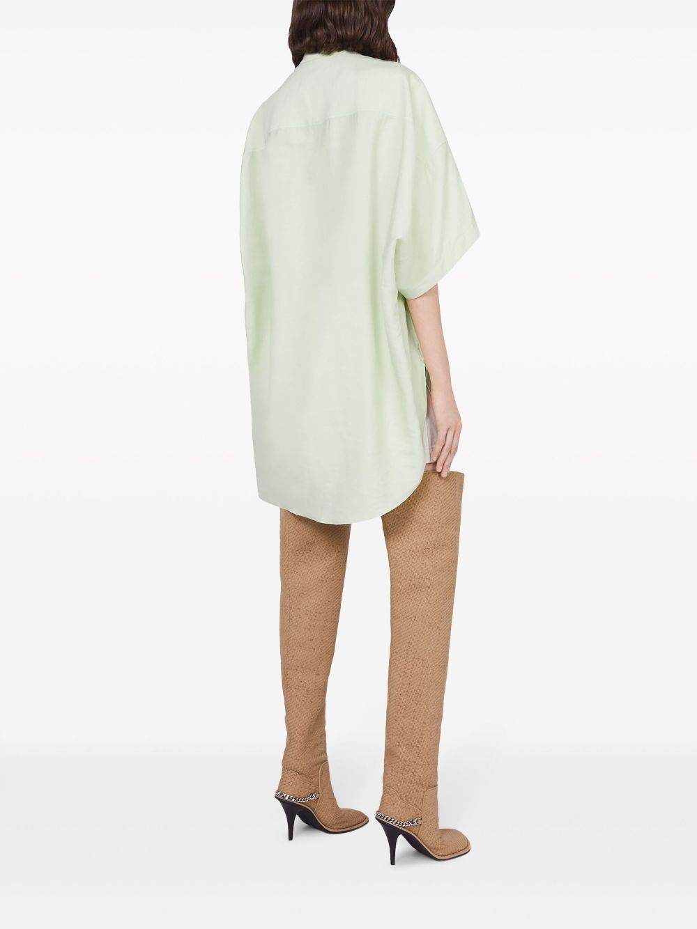 Shop Stella Mccartney Drop-shoulder Collarless Shirt In Green