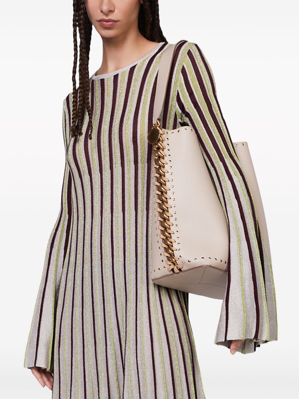 Shop Stella Mccartney Lurex-detail Striped Maxi Dress In Neutrals