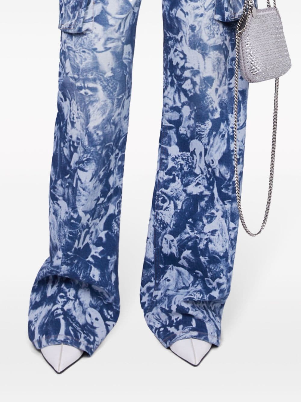 Shop Stella Mccartney Animal-print Mid-rise Cargo Jeans In Blue