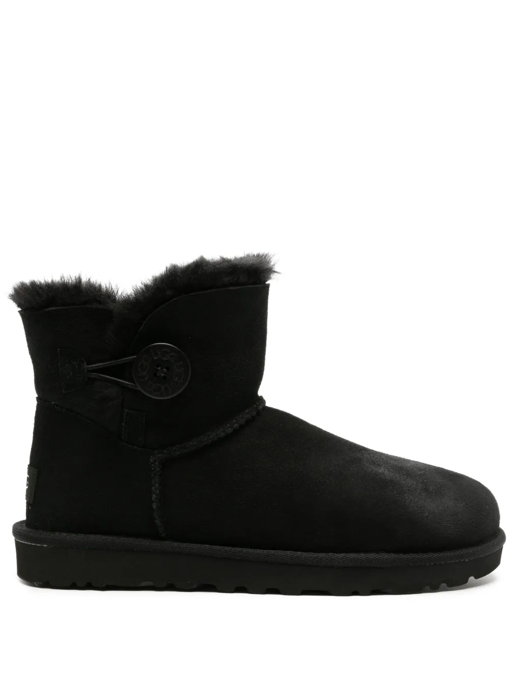 Ugg Mini Bailey Button Sheepskin-lined Suede Ankle Boots In Black