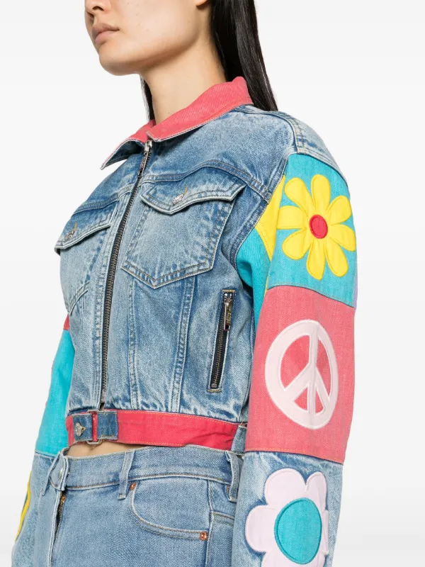 MOSCHINO JEANS graphic-print Cotton Jacket | Blue | FARFETCH JO