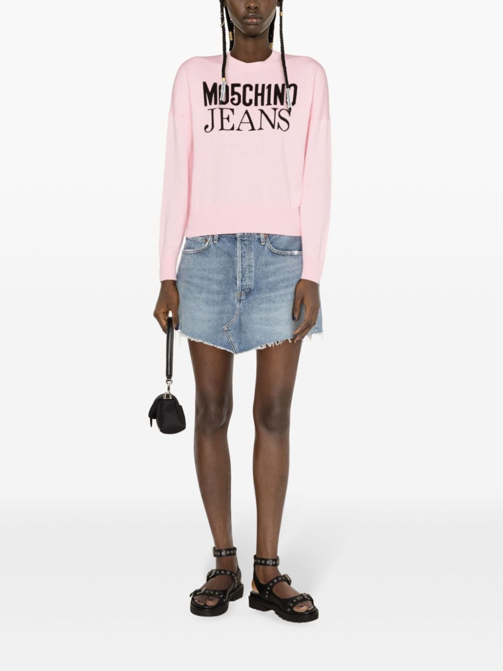 Image 2 of Moschino logo-embroidered cotton jumper