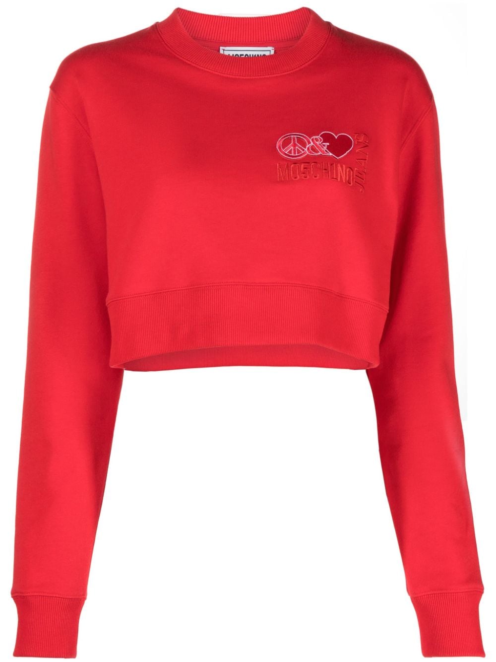 Moschino Jeans Logo-embroidered Crop Cotton Sweatshirt In Red