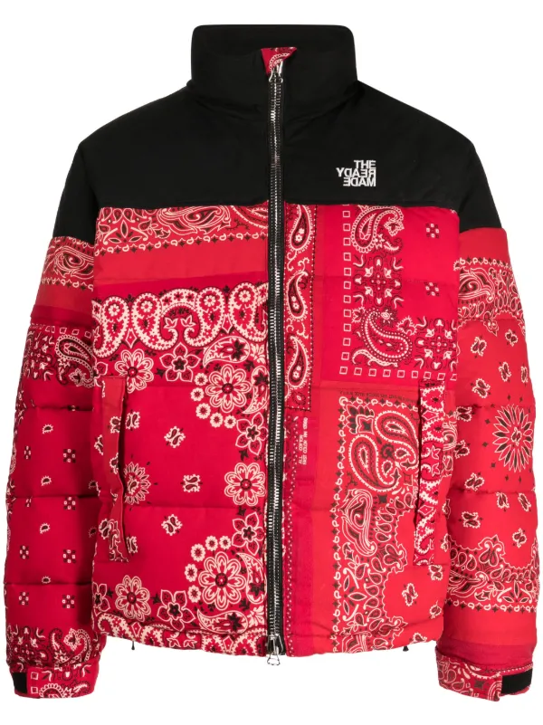 Readymade bandana print padded down jacket men Other Materials Cotton Nylon Recycled Feather Down 1 Red