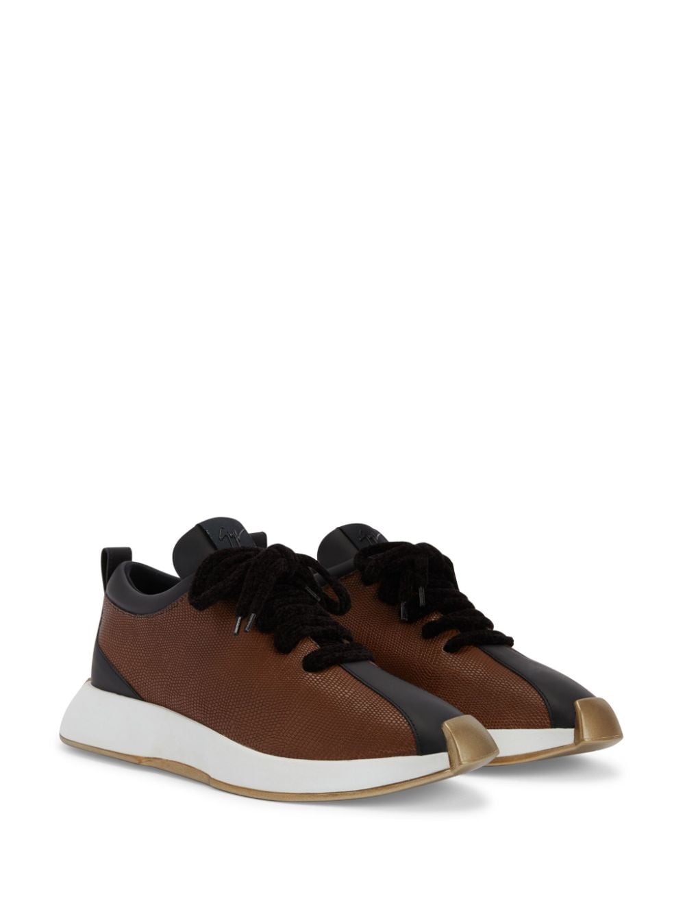 Shop Giuseppe Zanotti Ferox Panelled Leather Sneakers In Brown