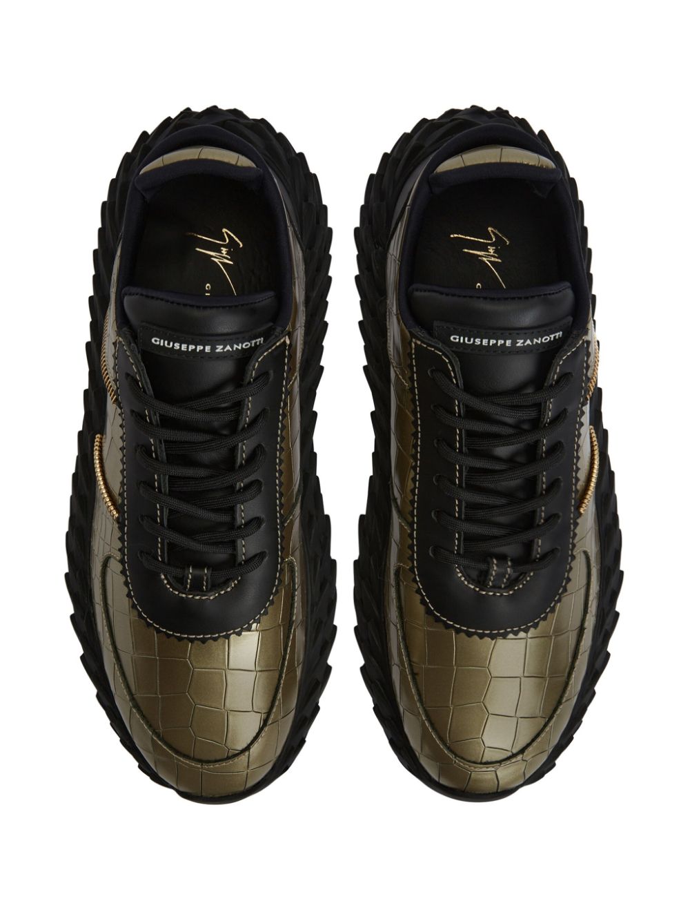 Shop Giuseppe Zanotti Urchin Crocodile-embossed Panelled Sneakers In Gold