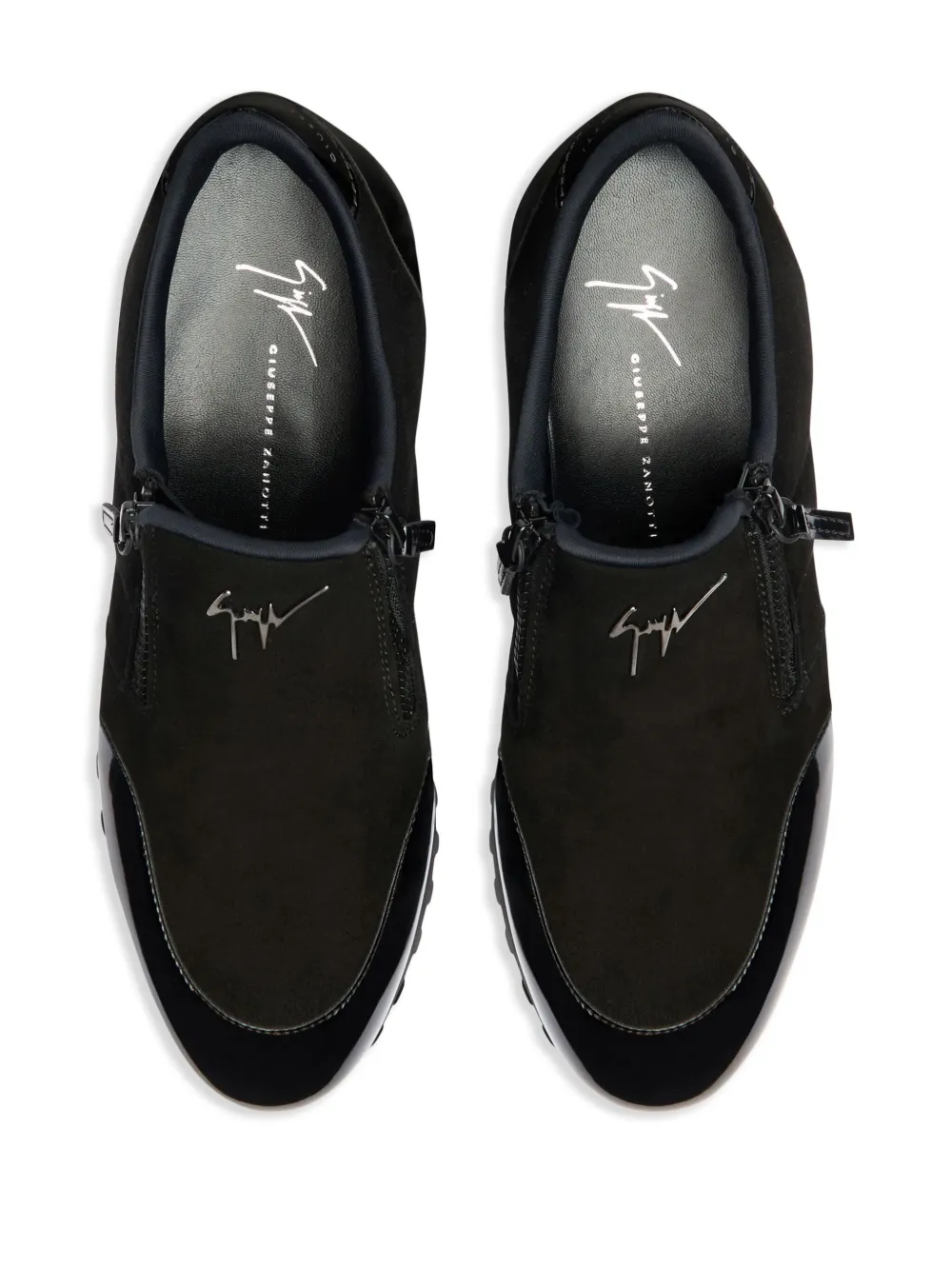 Shop Giuseppe Zanotti Idle Run Suede Zip-up Loafers In Black