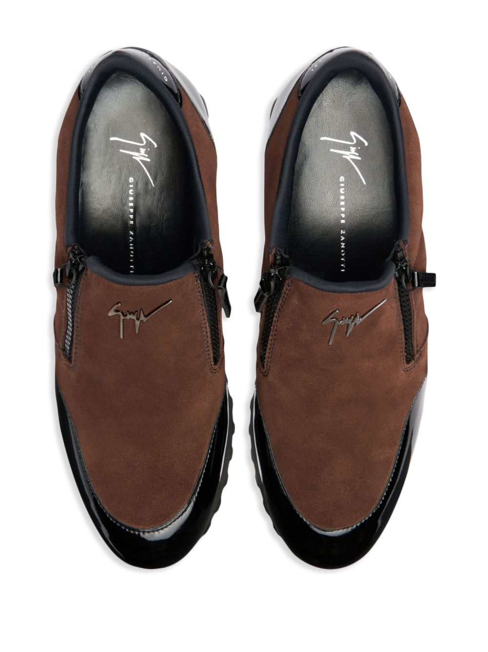 Shop Giuseppe Zanotti Idle Run Suede Zip-up Loafers In Brown