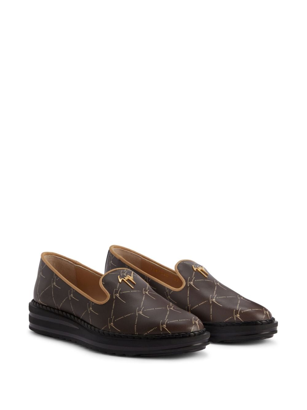 Shop Giuseppe Zanotti Tim Logo-embossed Leather Loafers In 褐色