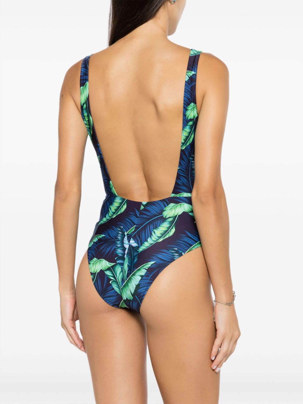 Shop Lygia & Nanny Evita Leaf-print Swimsuit In Blue