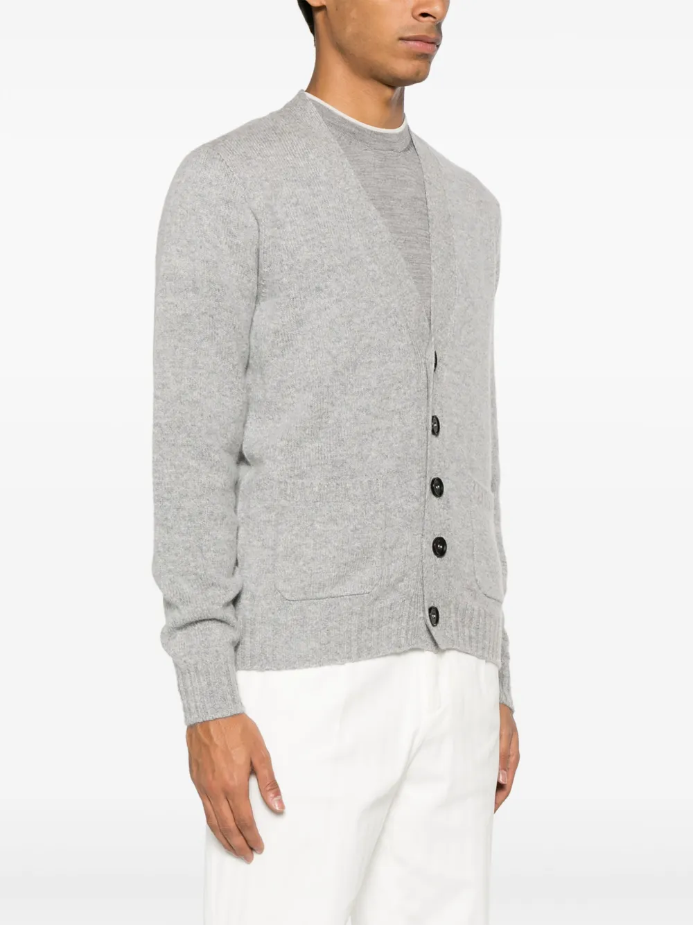 Drumohr Mélange V-neck Wool Cardigan In Grey